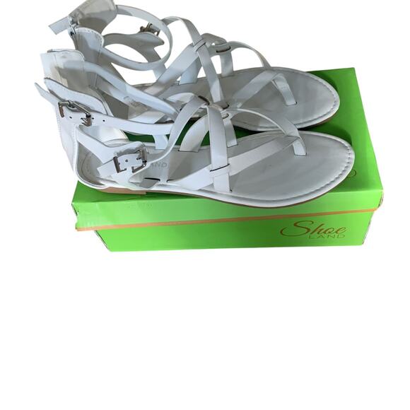 NWT SHOE LAND SL-MONACO WOMEN'S WHITE OPEN-TOE GLADIATOR ZIP BACK SANDALS 8.5 - Picture 8 of 11